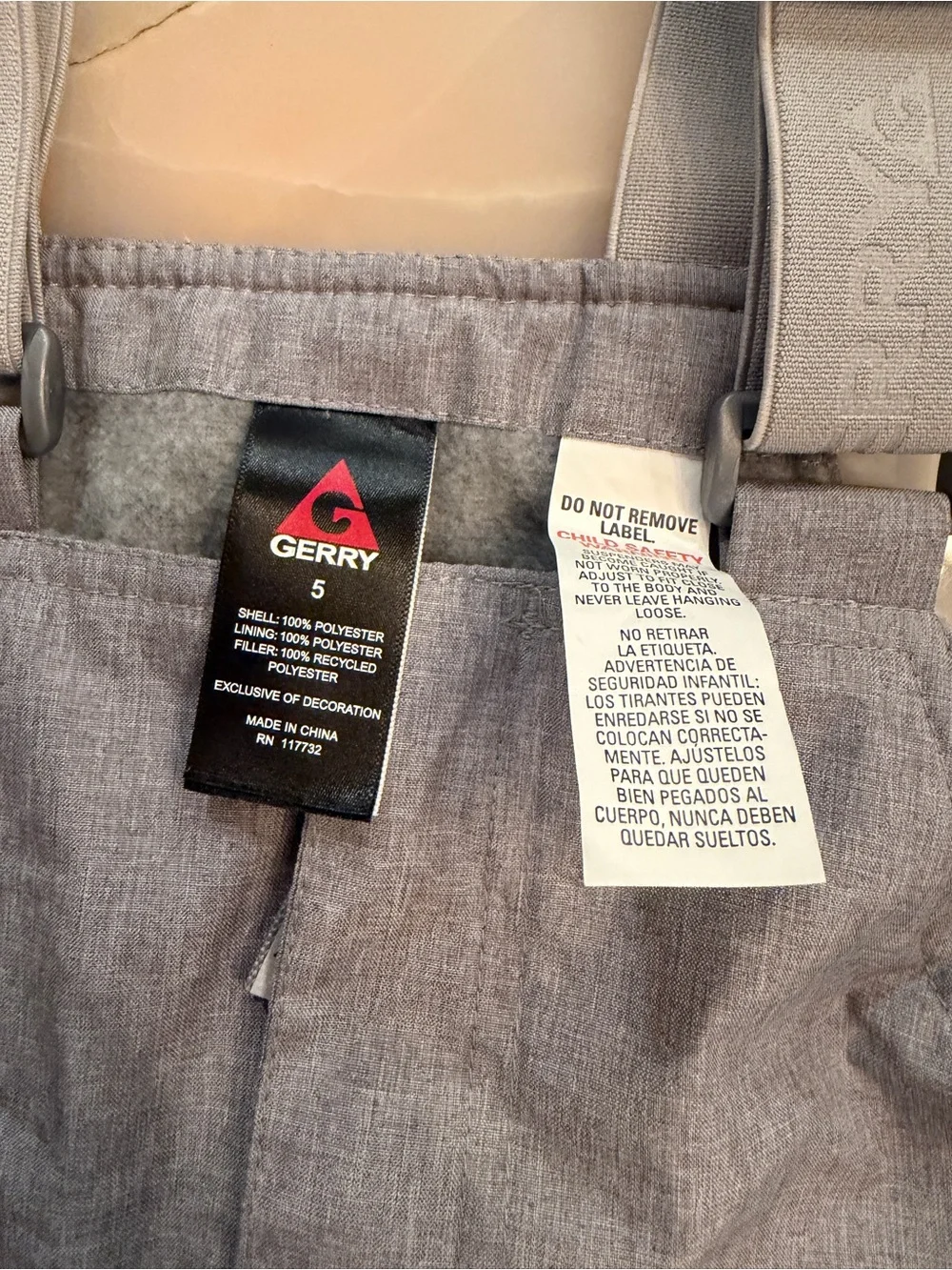 Kids Grey Insulated Snow Overalls with Adjustable Straps